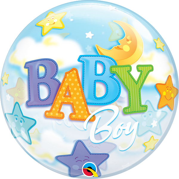 Baby Boy, Bubble mit Sternen, Folienballon, rund, 45cm
