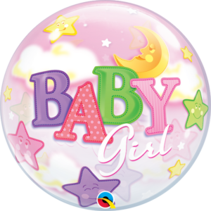 Baby Girl, Bubble mit Sternen, Folienballon, rund, 45cm