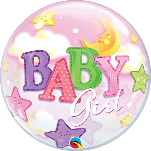 Baby Girl, Bubble mit Sternen, Folienballon, rund, 45cm