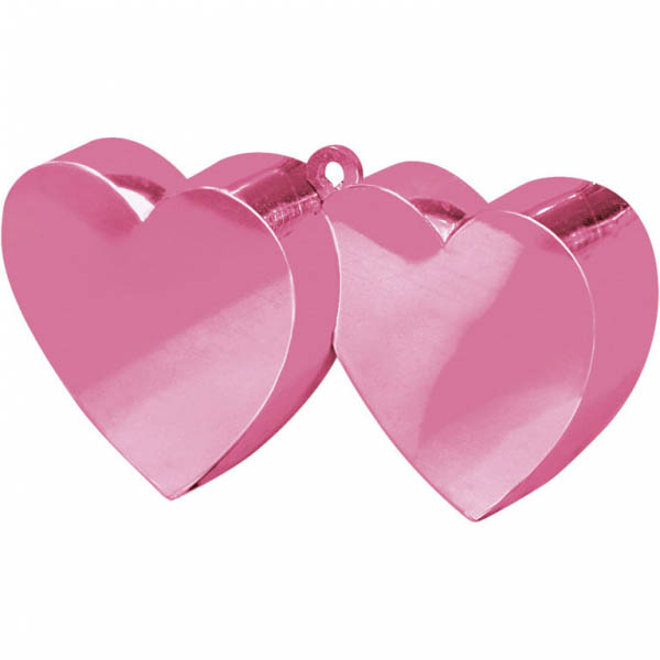 Ballongewicht Doppelherz, Plastik glänzend rosa, 170g, 11 x 6 cm