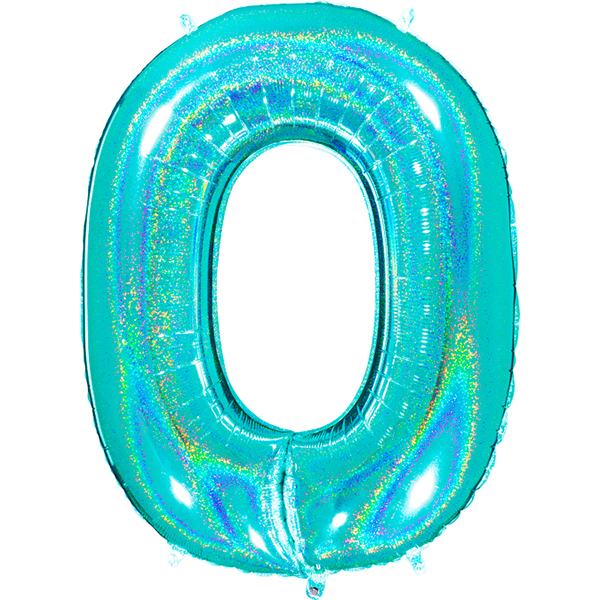 Zahl 0 - 9, Holografisch Türkis, EINZELN wählbar, Folienballon H102cm – Bild 10