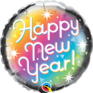 Happy New Year "Regenbogen", Folienballon, rund, 45cm