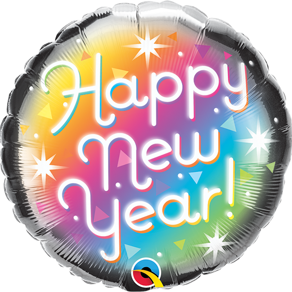 Happy New Year "Regenbogen", Folienballon, rund, 45cm