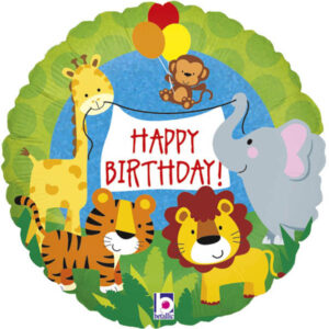 Happy Birthday Jungle, Folienballon, rund, 45cm