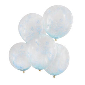 Latexballons transparent, gefüllt mit hunderten blauer Kügelchen, 5 Stck. D 30 cm