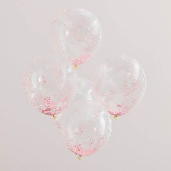 Latexballons transparent, gefüllt mit hunderten rosa Kügelchen, 5 Stck. D 30 cm – Bild 2