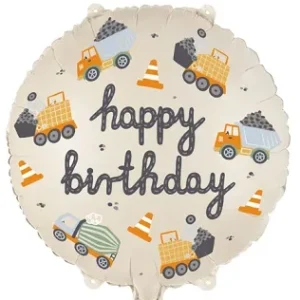 "Happy Birthday" Bagger Beige Folienballon rund 45cm