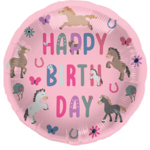 "Happy Birthday" Pferde Folienballon rund 45cm