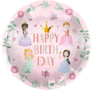 "Happy Birthday" Prinzessinnen Folienballon rund 45cm