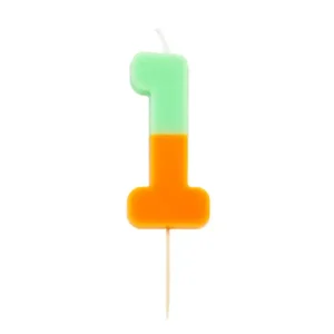 Geburtstagskerze Zahl 1 Mintgrün mit Orange – Kuchenkerze 9 cm