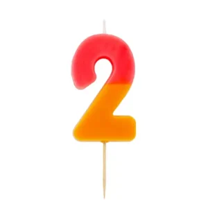 Geburtstagskerze Zahl 2 rot mit Orange – Kuchenkerze 9 cm