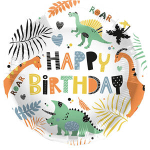 Happy Birthday, Dino Roars, Folienballon, rund, 45cm