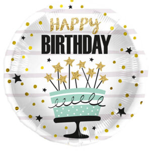 "Happy Birthday" Kuchen, Sterne mint, Folienballon rund 45cm