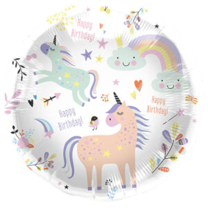 Happy Birthday, Einhörner, rund, Folienballon 45cm