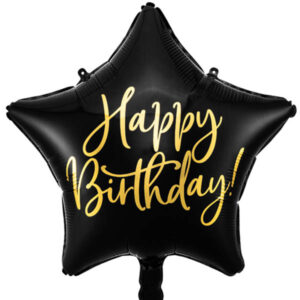 Happy Birthday Stern Schwarz, Folienballon, 45 cm